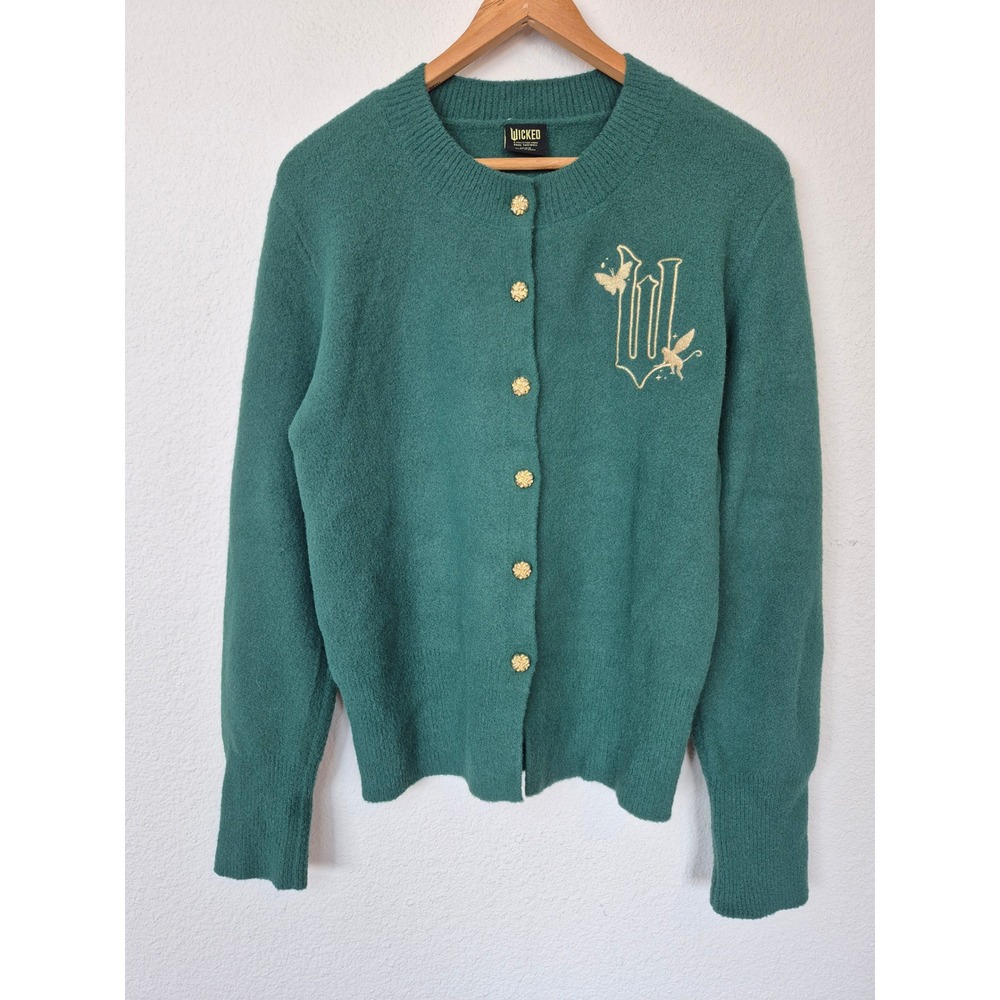 Wicked Paul Tazewell Emerald Green Embroidered Cardigan Sweater Size Large